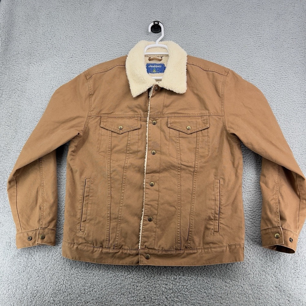 Chubbies TAN Brown Denim‎ Jacket Sherpa Lined - Men's XL Harvester Trucker Zip